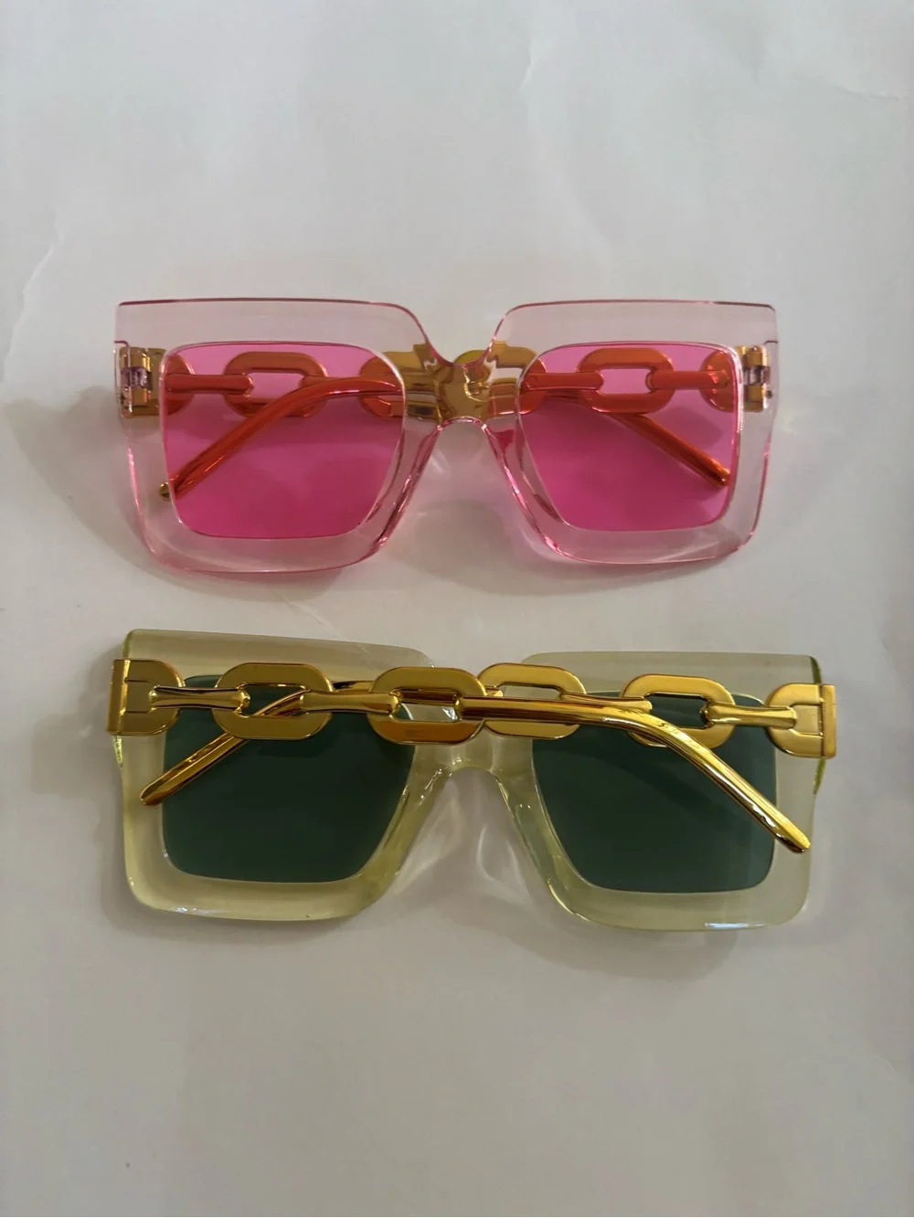 Pink and Yellow Chain-Link Square Sunglasses - Women Accessories Sunglasses